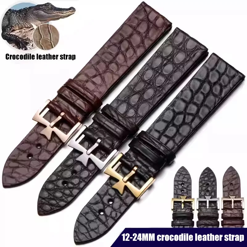 Genuine crocodile leather strap 12 13 14 15 16 17 18 19 20 21 22 23 24MM Flatend Black Dark-brown watchband y high quality 260623
