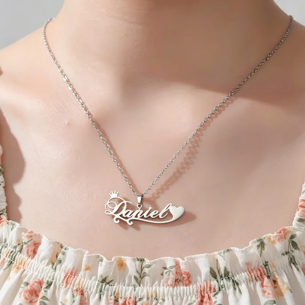 Personalized Name Necklace with Heart Line Crown Custom Dainty Pendant for Women Mom Stainless Steel Jewelry 2026 year Gifts 260615