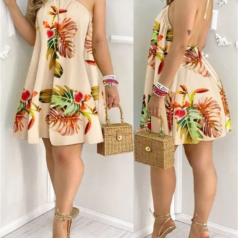 Floral Print Halter Neck Dress Boho Backless Halter Dress For Spring Summer Womens Clothing260601ww