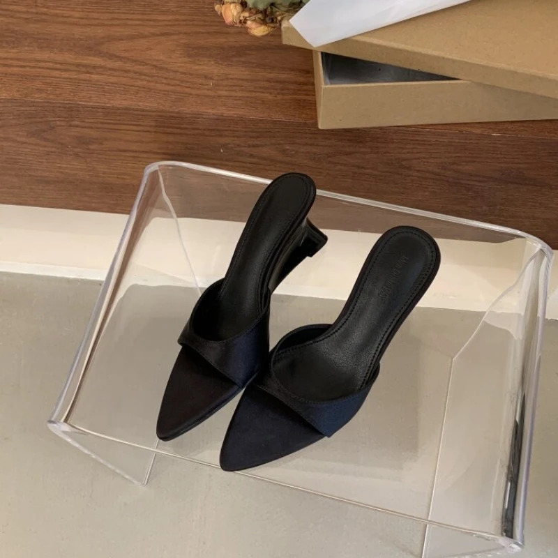 Fashion Solid Color Office Womens High Heels Sexy Pointed Open-toed Sandals Summer Comfortable Platform Women Slippers 260623