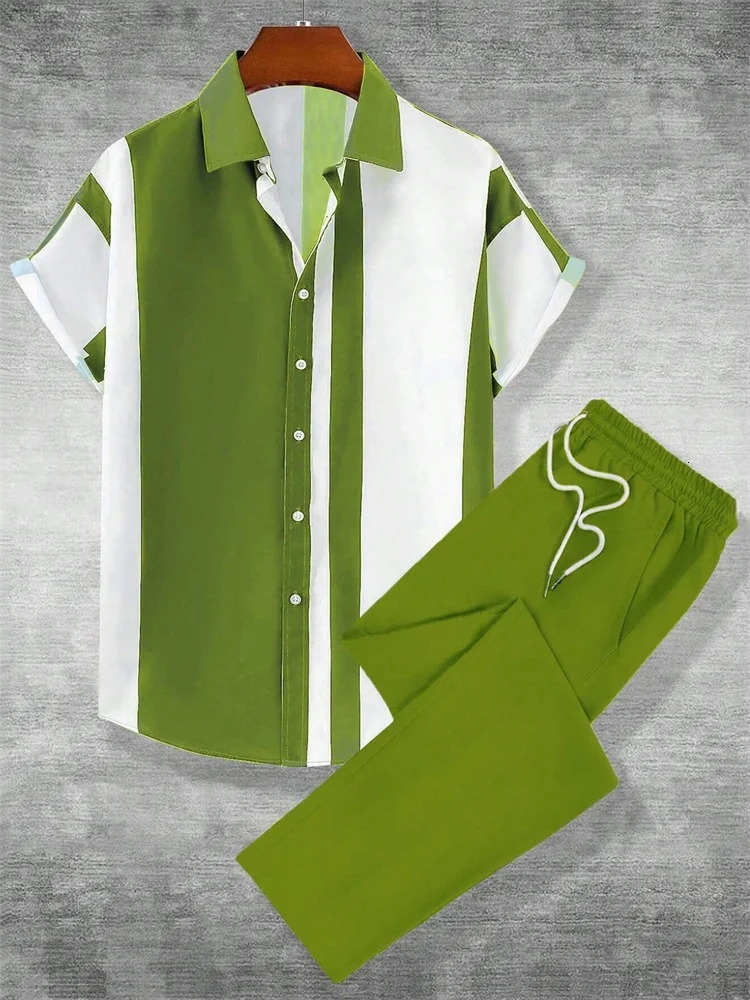 Autumn Simple Striped 3D Printed Mens Autumn Shirt Set Urban Street Fashion Trend Mens 2pcs Set Simple And Casual 260622