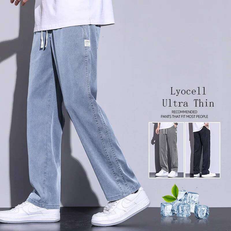 Pantaloni casual da uomo estivi nuovi ultra sottili in Lyocell larghi morbidi e traspiranti dritti elastici in vita Plus Size M-5XL W260624