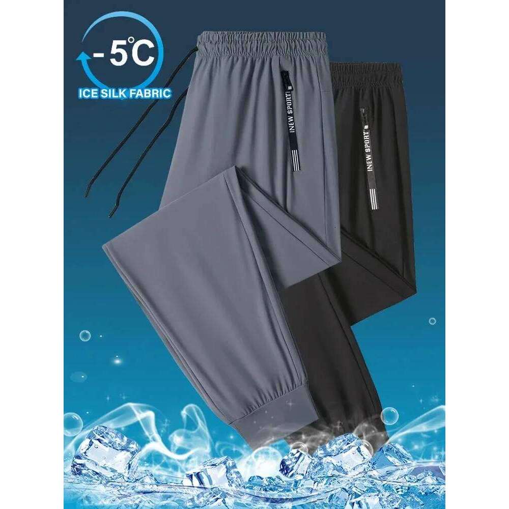Ice Silk New Men's Summer Thin Style Sports Quick Dried Straight Draping Wide Leg Casual Long Pants for Men W260624