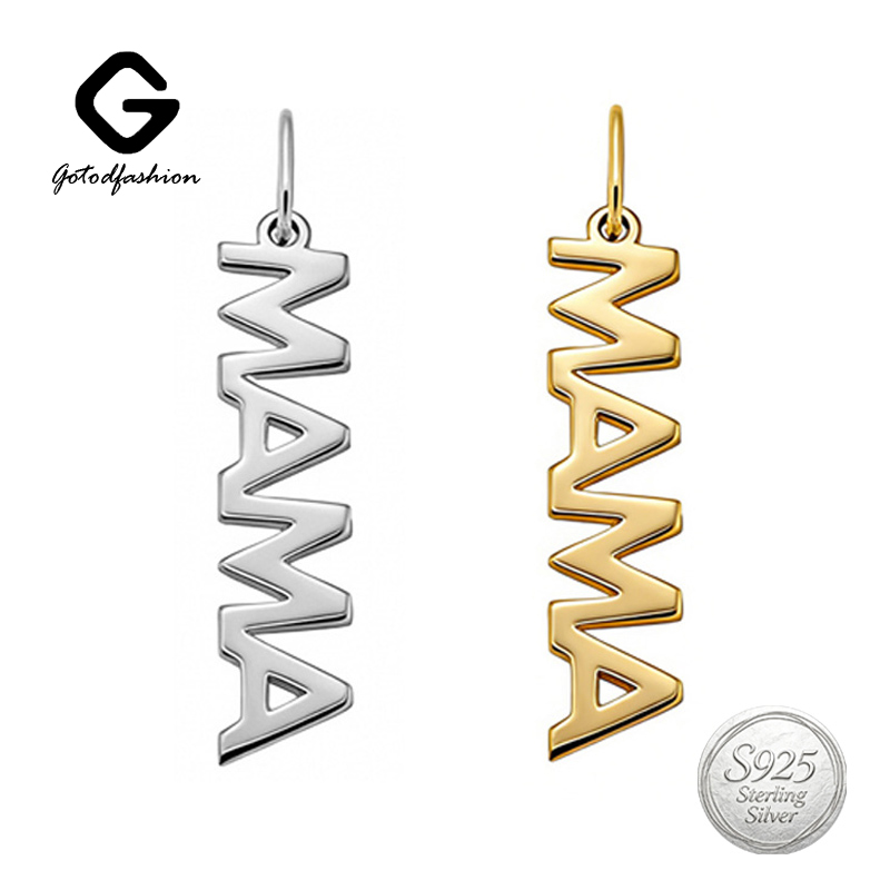 Fashion DIY Fine Jewelry Custom Jewelry Making 925 Sterling Silver Glossy MAMA Letter Shape Pendant for Necklace Mother's Day Valentine's