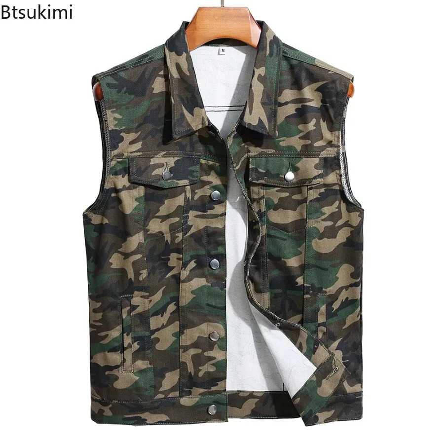 2026 Mens Camouflage Denim Vest Causal Loose Cotton Coat Streetwear Outerwear Autumn Sleeveless Jacket Outdoor Loose Clothing 260623