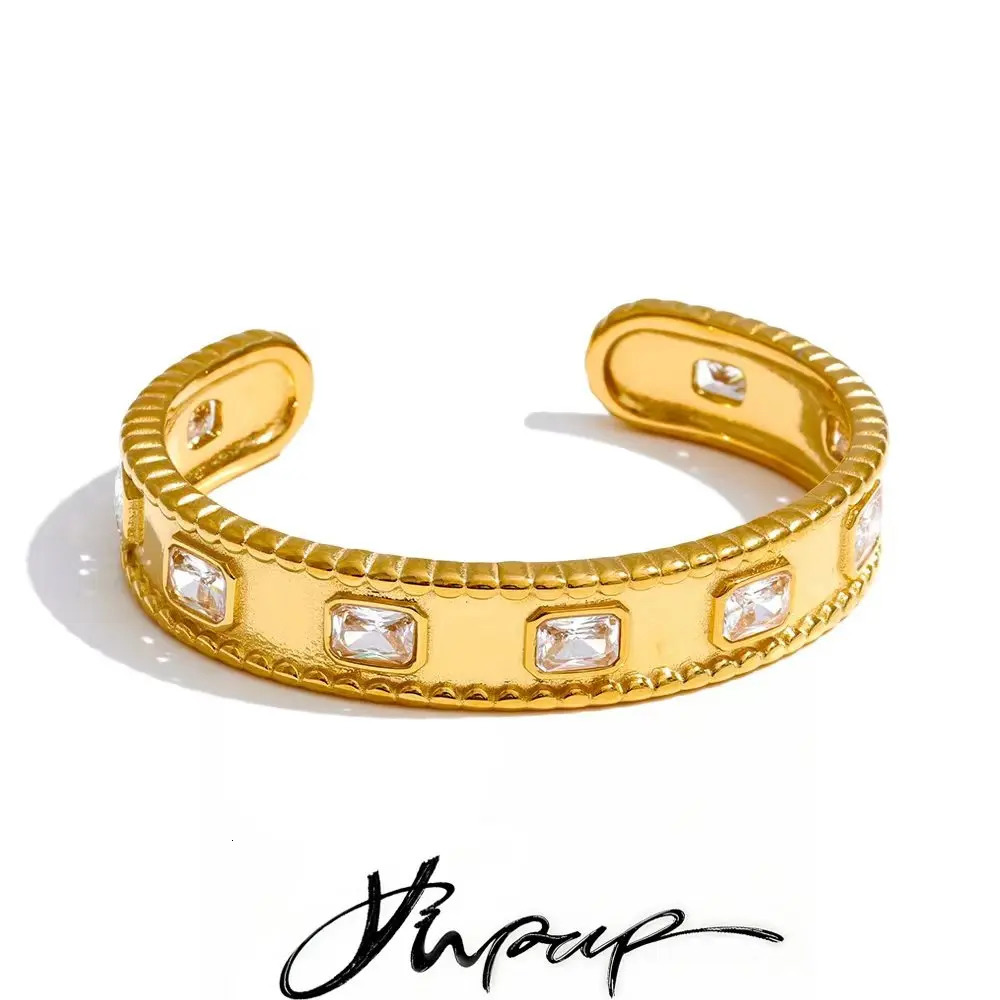Yhpup 62mm High Quality Stainless Steel Square Zirconia Cuff Bracelet Bangle Trending Texture Premium Jewelry Recommend 260623