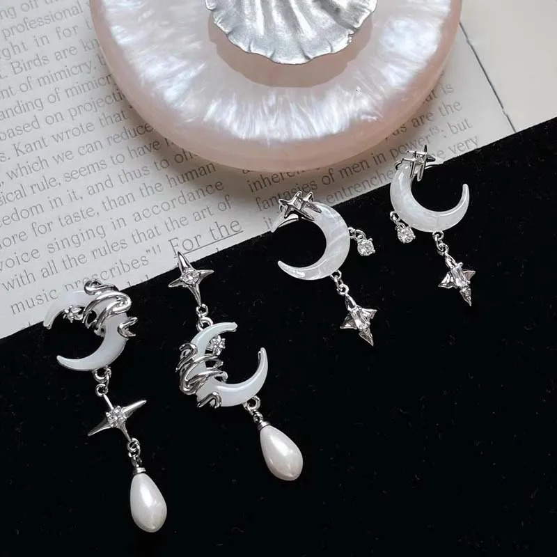 Fashion Asymmetric Shiny Star Moon Drop Earrings for Women Exquisite Metal Crystal Pearl Earrings Aesthetic Jewelry Accessories 260623
