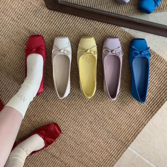 Square Toe Women Ballet Flats Fashion Shallow Mouth Slip On Ladies Shoes Soft Sole Comfort Butterfly-knot Ladies Footwears 260623
