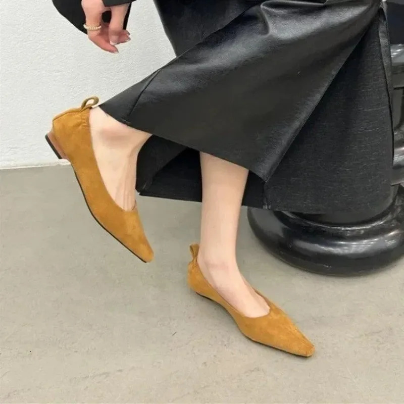 Spring Womens Velvet Slim Fit Flat Bottom Comfortable Pointed Toe Flat Heel Elastic Square Head Shoes Soft Bottom Single S 260624