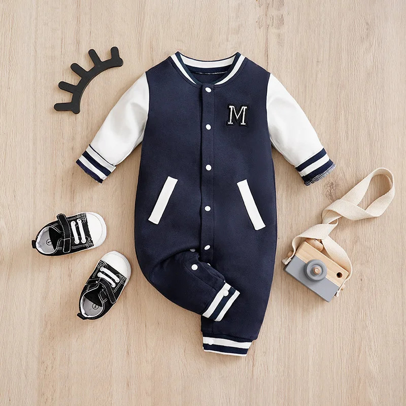 Jumpsuit born Baby Baseball uniform Spring and Autumn 018 months Boys Cotton Onesie Clothes Romper Embroidery Preschool 260623