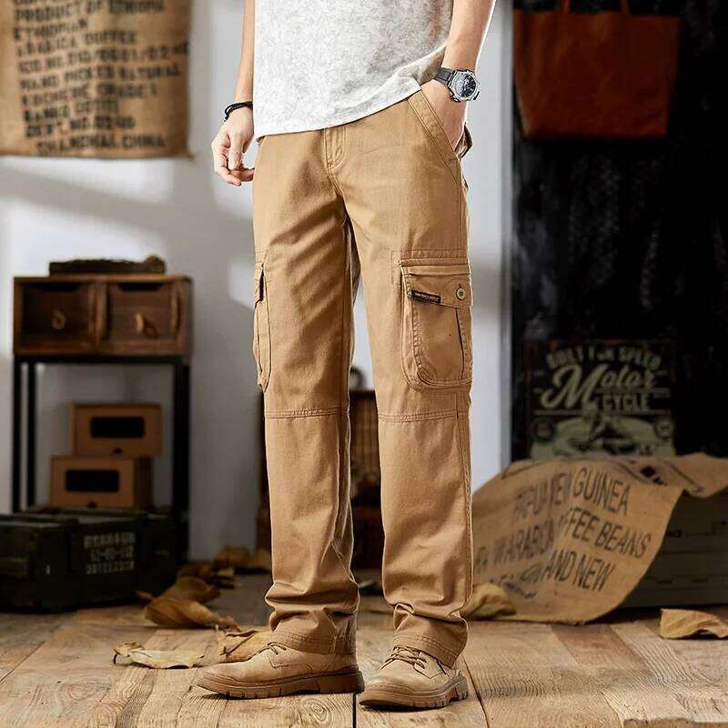 100% Cotton Cargo Pants Men Straight Loose Mulit 6 Pockets Safari Military Work Trousers For Male Casual W260624