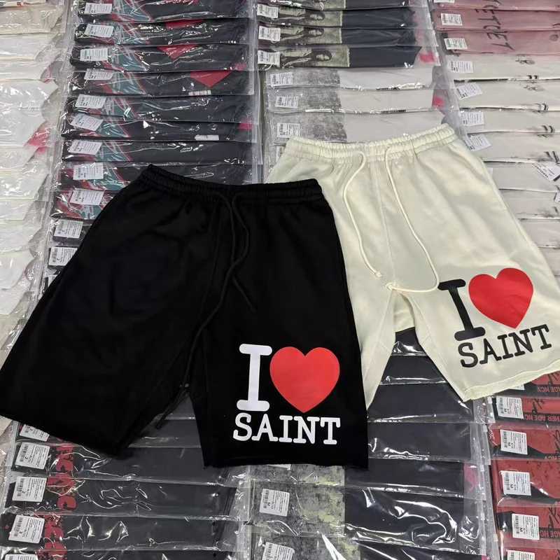 American Street Fashion Hip Hop Mens Womens Casual Heavy Fabric Saint Short Pants Patterned Prints SAINT Pants T260622
