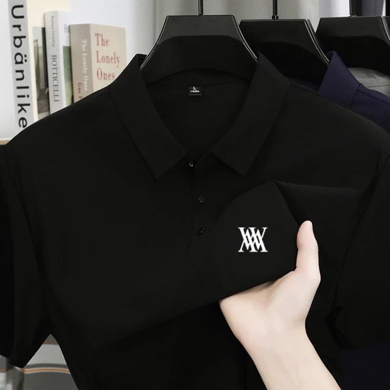 Ice Silk Short Sleeve Mens Printed Polo Shirt High end Fashion Top 2026 Summer Comfortable Breathable Casual Tshirt 260616