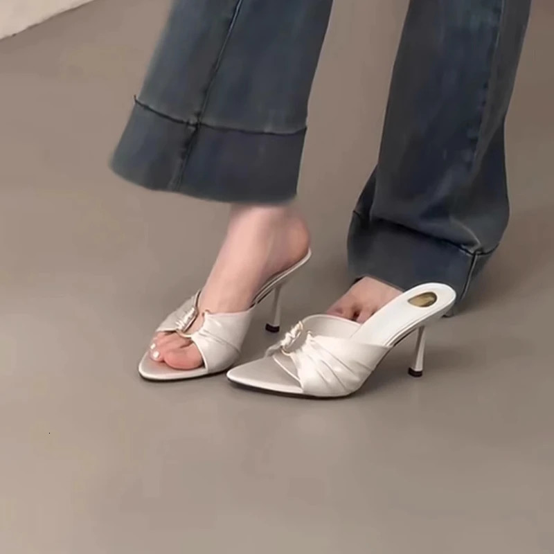 Sexy Pointed-toe Open-toe Womens Summer Slippers High-heeled Slippers Elegant Stiletto Party Sandals 260624