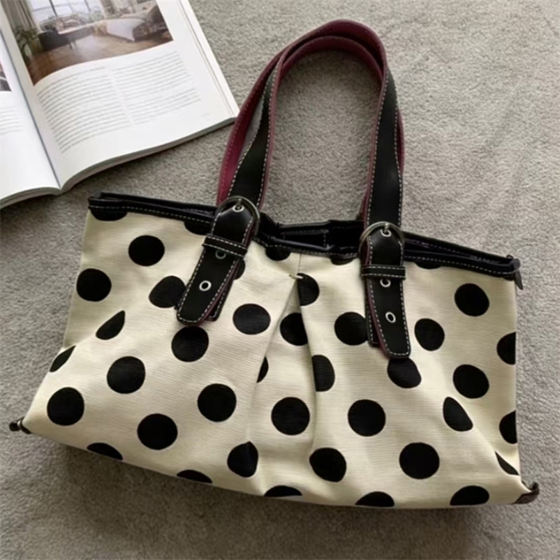 Japanese Sweet Polka Dot Tote Bag Trendy Bag Large Capacity Boston Bags Korean Casual Handbag 260623