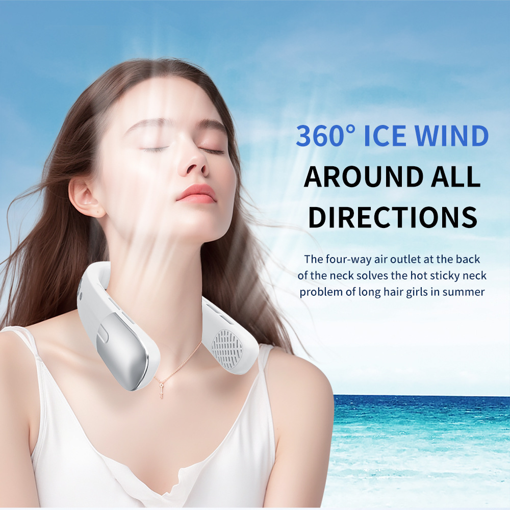 Leafless Neck Fan 100 Speed Display 1800mAh Silent Hands Free USB Fan-image-1111934526