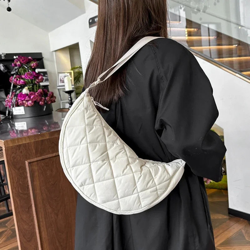 Quilted Plaid Womens Hobos Shoulder Bags Travel Shopping Ladies Crossbody Bag Large Capacity Nylon Female Handbags Purse 260624