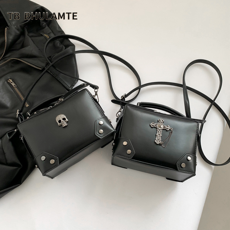 TB BHULAMTE High-End For Women, European And American Style, 2025 New Trendy Brand, Rivet Motorcycle Bag, Skull Single Shoulder Crossbody Bag