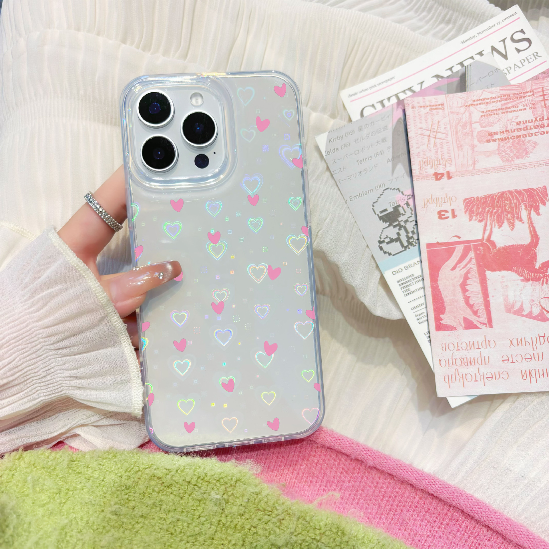 Heart-shaped laser IMD phone case suitable iPhone 17 Pro Max, Apple 16, 15, 13, 11, 21, 14, cute for women, cross-border