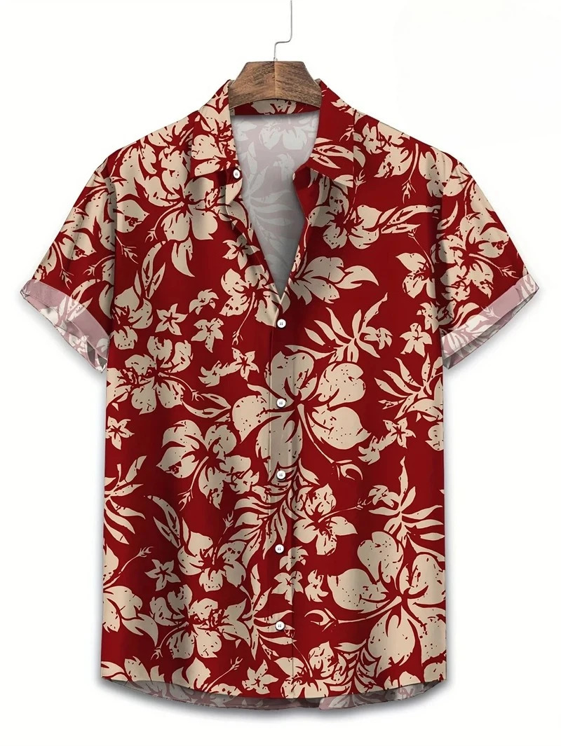 Floral Shirts Mens Hawaii Holiday Party Blouse Lapel Beach Shirt Flower Camisas Short-sleeved Womens Clothes 260623