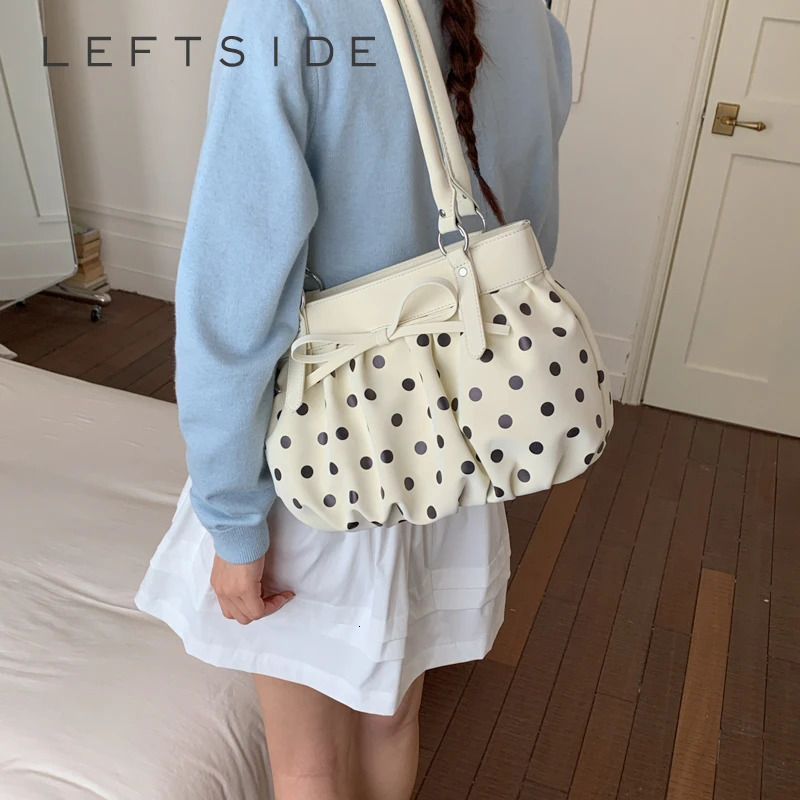 Womens Small Polka Dot Ruched Bow Shoulder Bag Sweet Retro Aesthetic Daily Dating Shopping Underarm Bag 2026 Trend Handbags 260623BJ