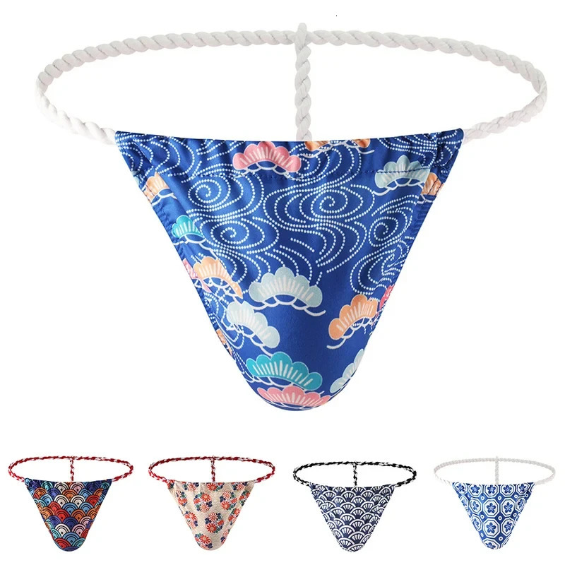 1pc Breathable Mens Printed Briefs Underwear Sexy Tback Low Rise GStrings Thongs Fashion Japanese Sumo Panties 260624