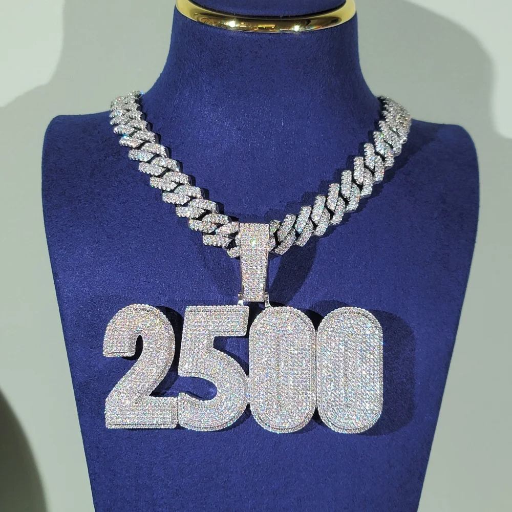 Custom Icy Micro Pave Full Cubic Zircon Bold Letter Or Numbers Pendant Personalized Name Necklace With 1M Cuban Link Chain260624