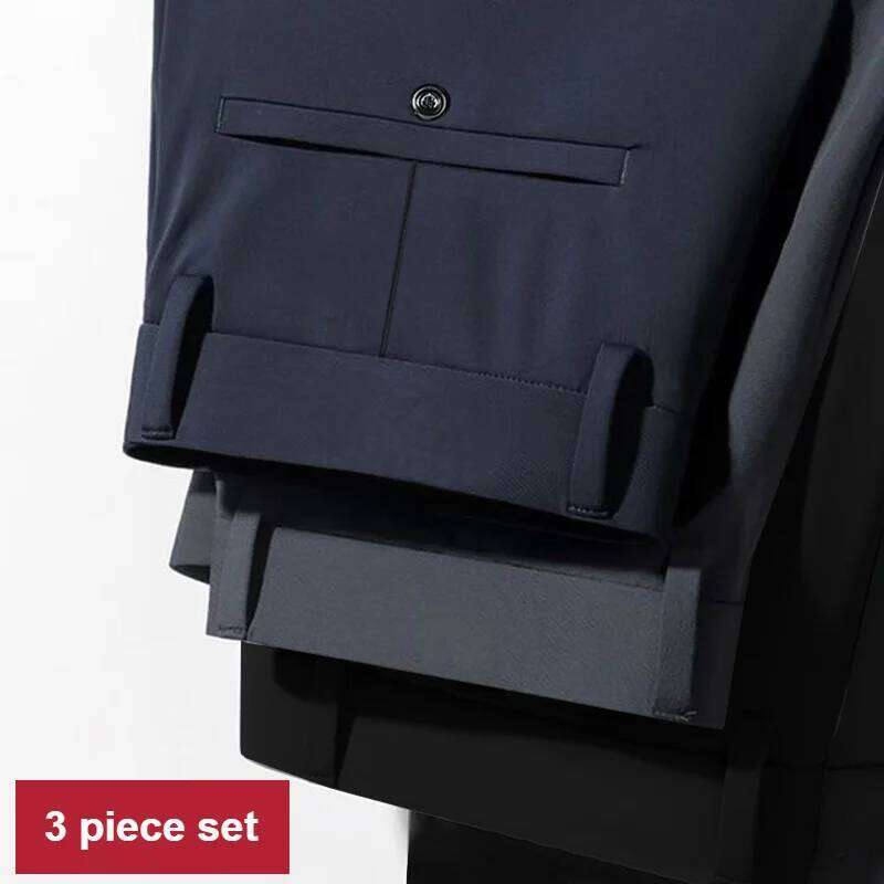 3Piece Set Men's Four-Way Stretch Business Casual Pants Elastic Comfortable Formal Dress Trousers for Spring/Autumn W260624