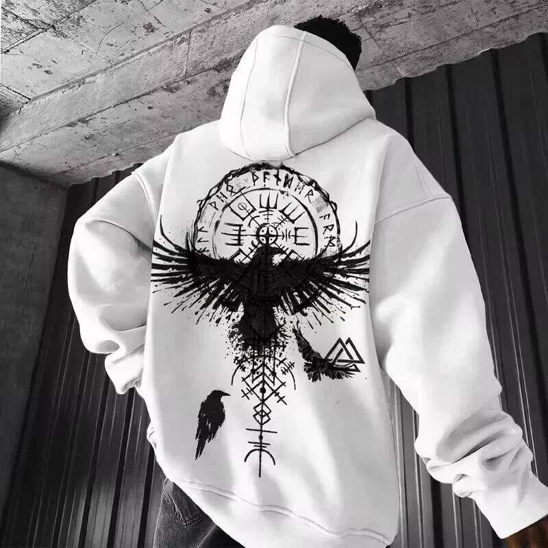 2025 Totem Viking Eagle Print Y2K Men Long-sleeve Hooded Sweatshirt Autumn Winter Daily Outdoor Casual Street Fashion Sportswear J260624