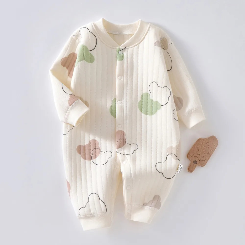 AYNIGIELL Baby Warm Jumpsuit Autumn and Winter Cotton Clothes born Pajamas Cute Pattern Printed 260623