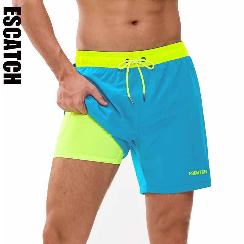 ESCATCH 2026 Latest Mens Shorts 2 in1 Long Lining Quick-Dry Beach Surfing Traje De Bao Hombre Zipper Pocket Swimming Shorts 260623