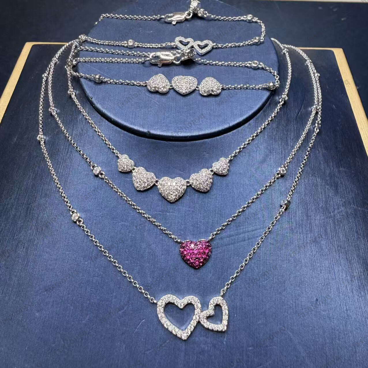 PM New Style Five-heart Full-diamond Pendant Designer Necklace For Women Gold-plated Necklace Bracelet Collarbone Chain Set