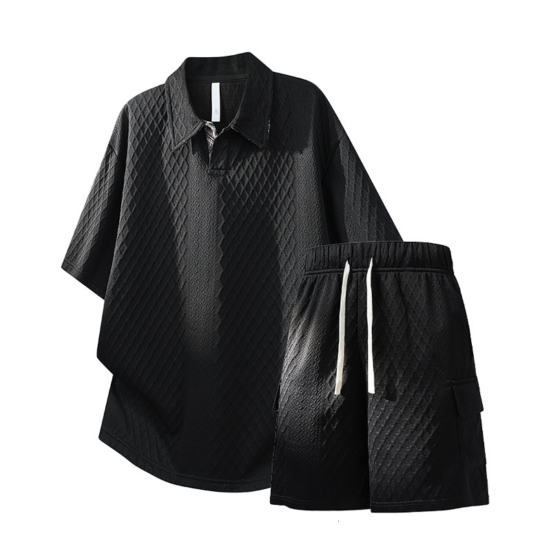 Sportswear T Shirt Shorts Plus-Size Textured American-Style Short-Sleeve Shorts Two-Piece Set Men Summer Trendy Brand, Cool And Casual Loose-Fit Spo