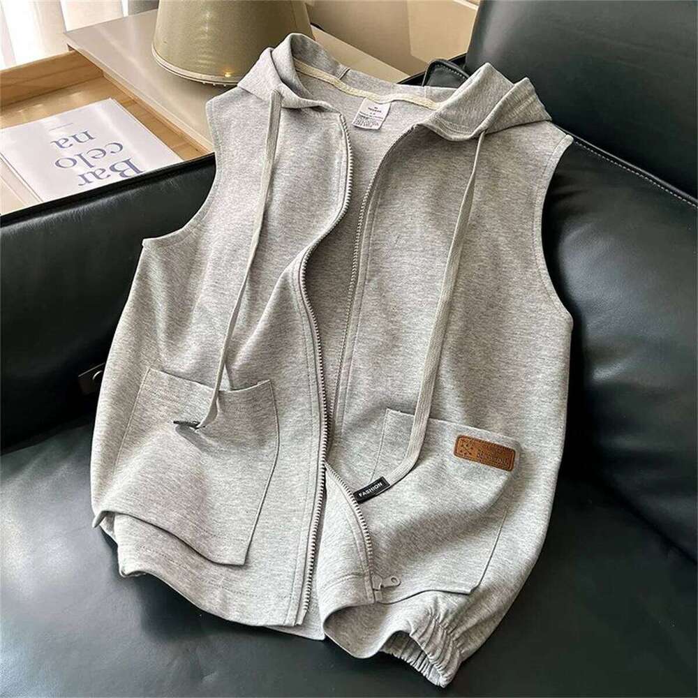 2025 New Spring And Autumn Male Vitality Fashion Trends Versatile Simple Jugendstil Sleeveless Hooded Sweatshirt 26L0624