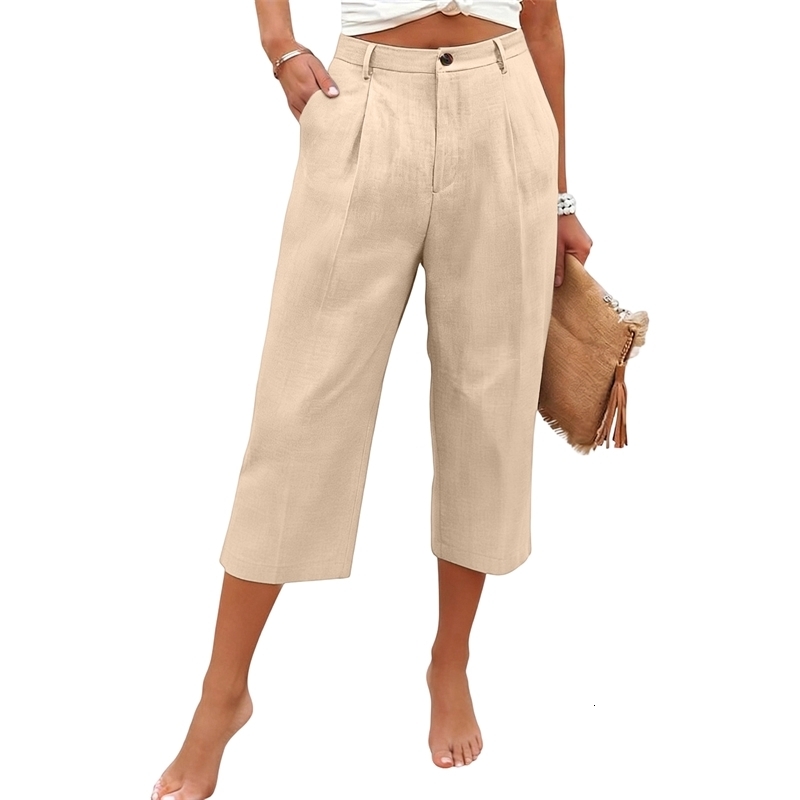 Womens Straightleg Pants Solid Color Casual Fashion Breathable Loose Cotton Linen Cropped Summer Trousers y260623banjia
