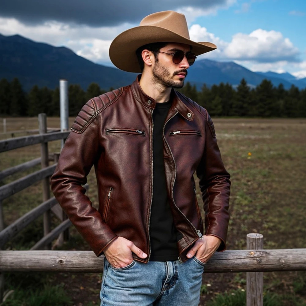 100 Cowhide Leather Jacket men Top Layer Clothes Mens Stand Collar Motorcycle Clothes Autumn Winter Plus Size motorcycle 260622
