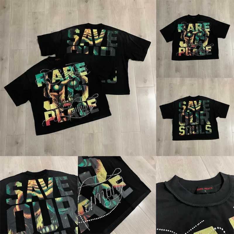 2026 High Quality Summer New RARE PEE Short Sleeved American Retro Dark Style Weathered Beaded Trendy T-Shirt Stock T260622