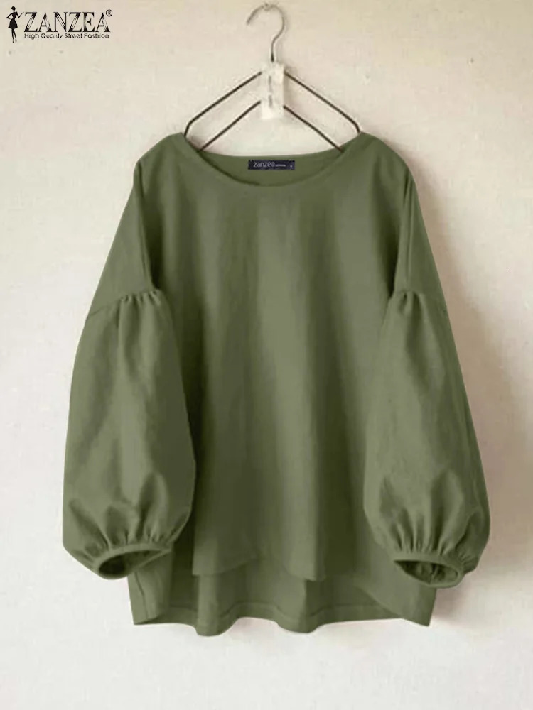ZANZEA Womens Blouses Trend Autumn Tops Casual O Neck Long Sleeve Solid Shirt Loose Vintage Blusas Para Mujer Chemise 260623