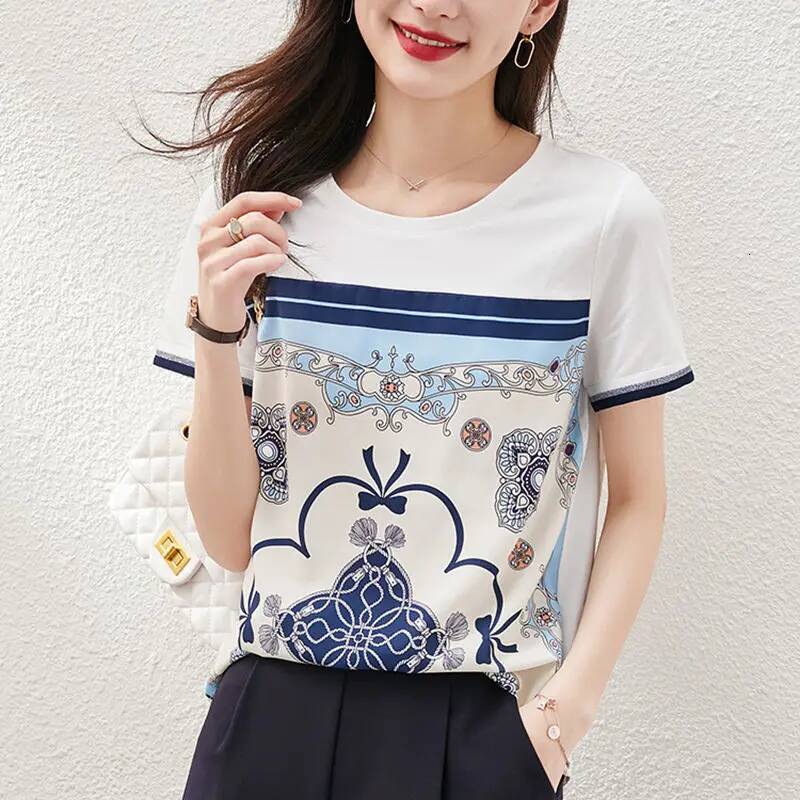 Summer Autumn Printing Simple T-Shirt Ladies Short Sleeve Loose Casual Cotton Top Korean Style All-Match Tees Women's Clothing