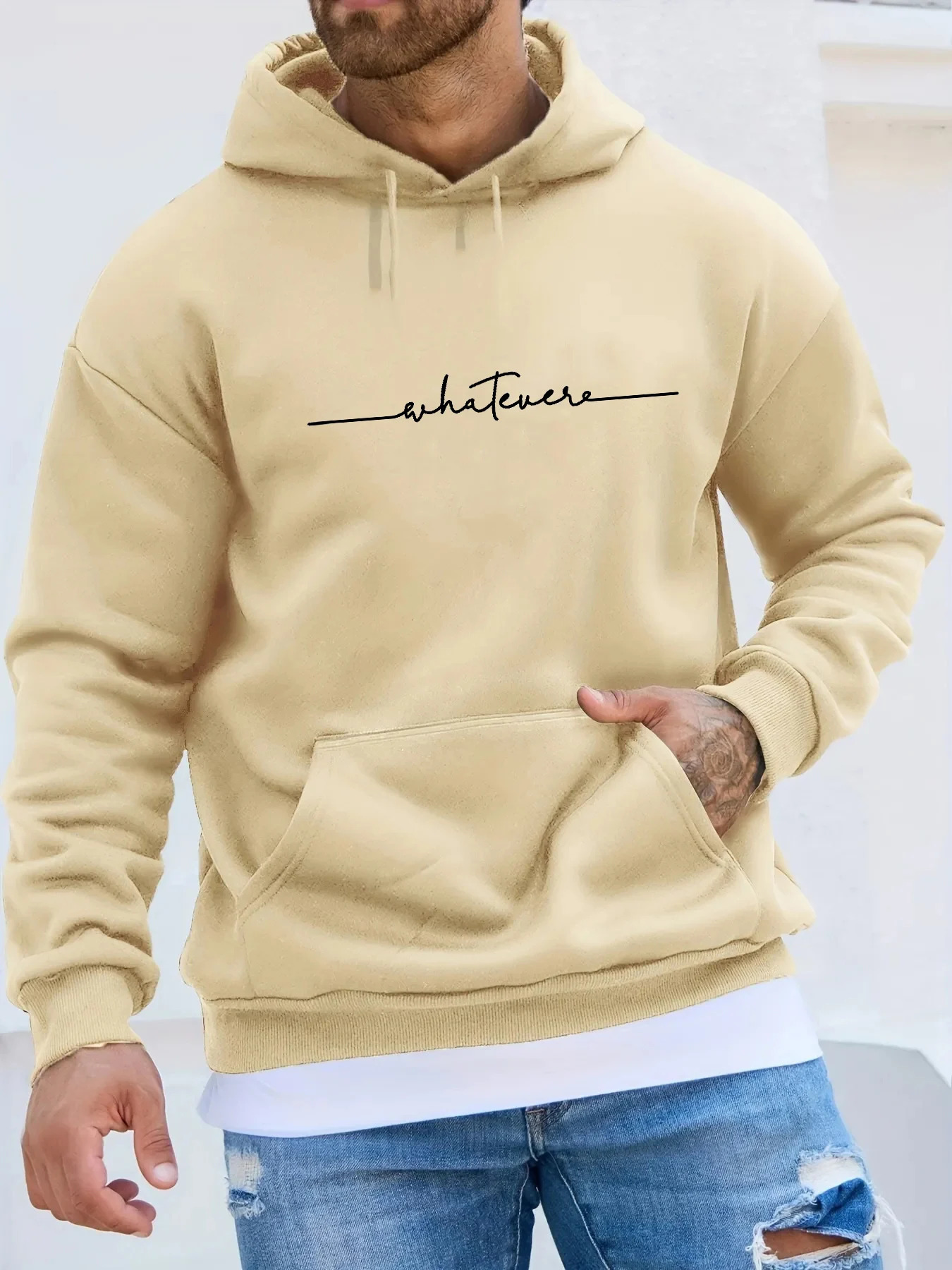 Mens autumn and winter casual fashion loose plus size simple letter printed fleece pullover long sleeved hooded sweatshirt 260615