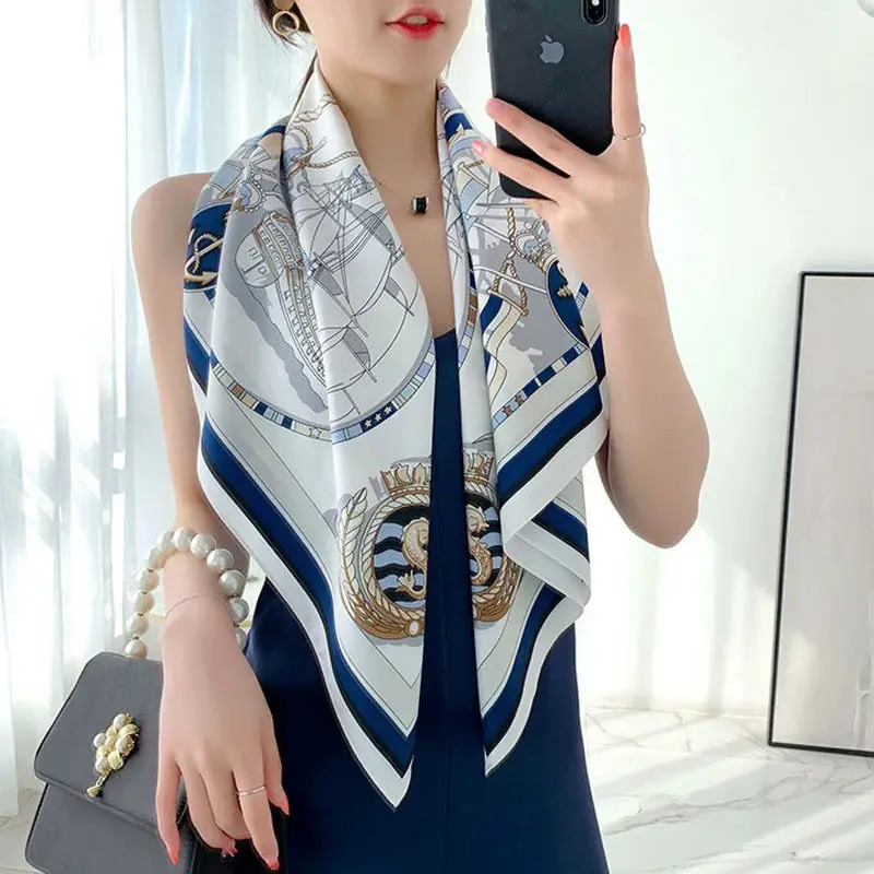 90cm Large Square Scarf Dot Print Womens Versatile Suit Spring Summer Fashion Shawl with Blouse Wrap 260623
