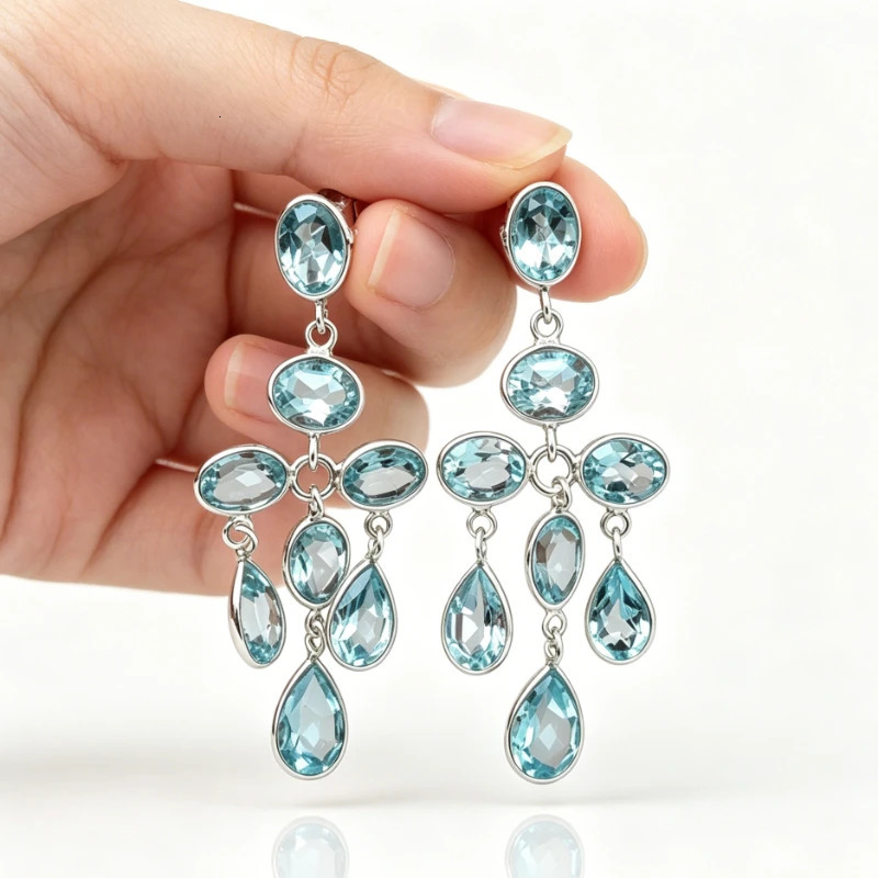 Pendientes colgantes de circonita sintética azul con forma de gota de agua brillante para mujer, accesorios de joyería elegantes para banquete y ani