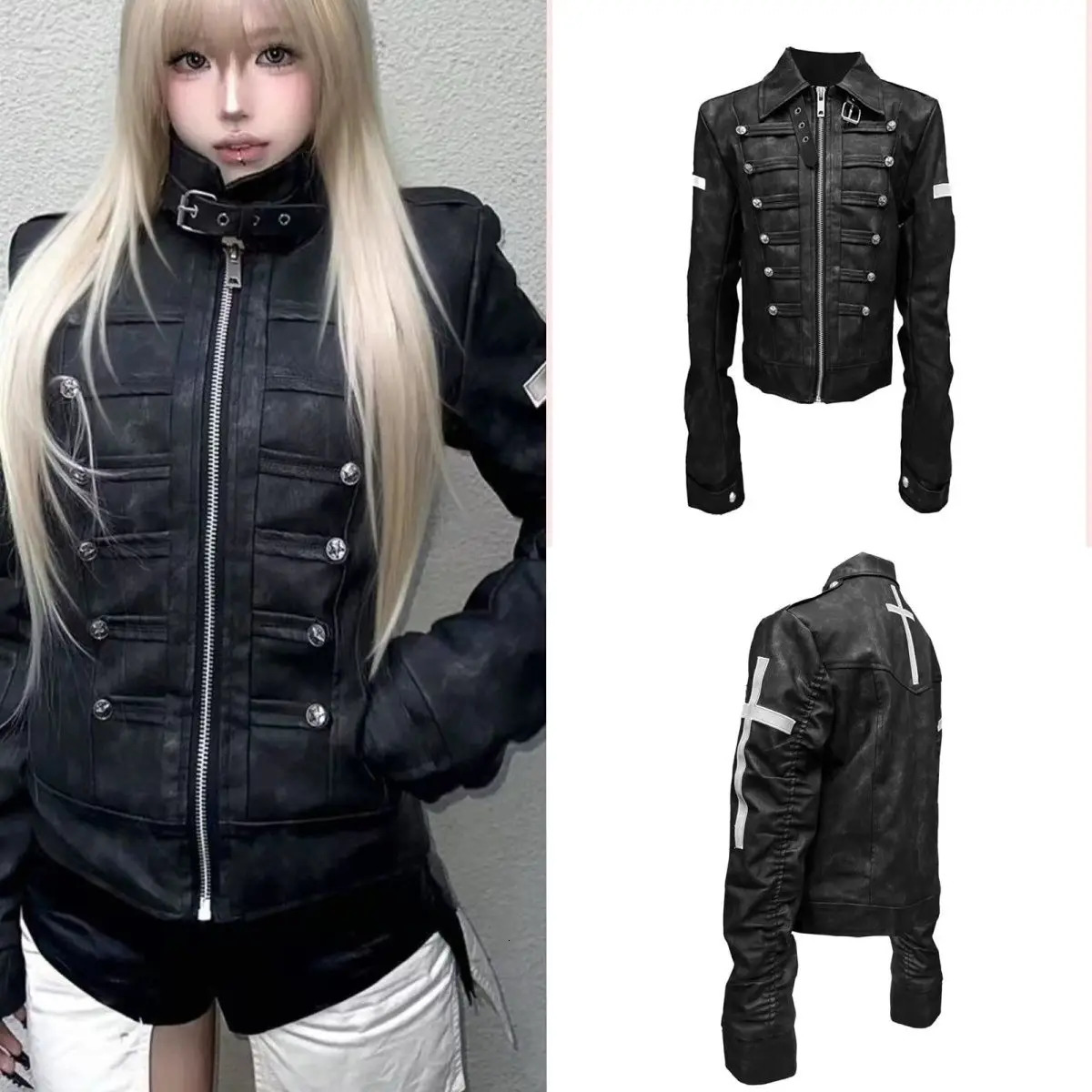 Subculture Harajuku Vintage Safari Coats with Hooded Women Zipper Sweatshirts Casual Streetwear Grunge Jacket Y2k Stand Neck 260623