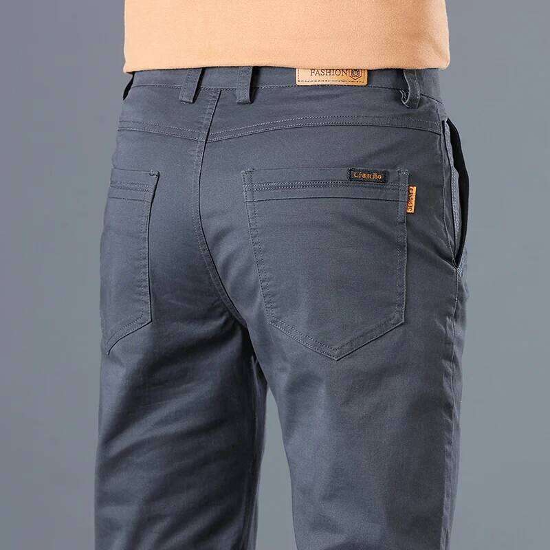 2024 Men's High Quality Pure Classic Solid Color Casual Pants Business Stretch Cotton Slim Straight Brand Trousers Male W260624