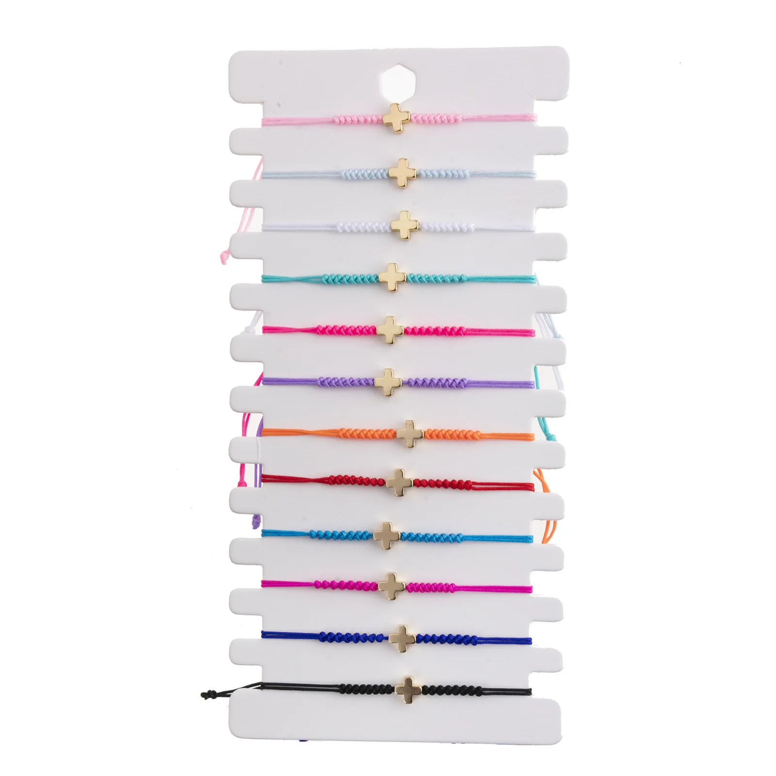 12pcscard fashion simple gold-plated cross multi-color rope braided European and American adjustable bracelet 260624