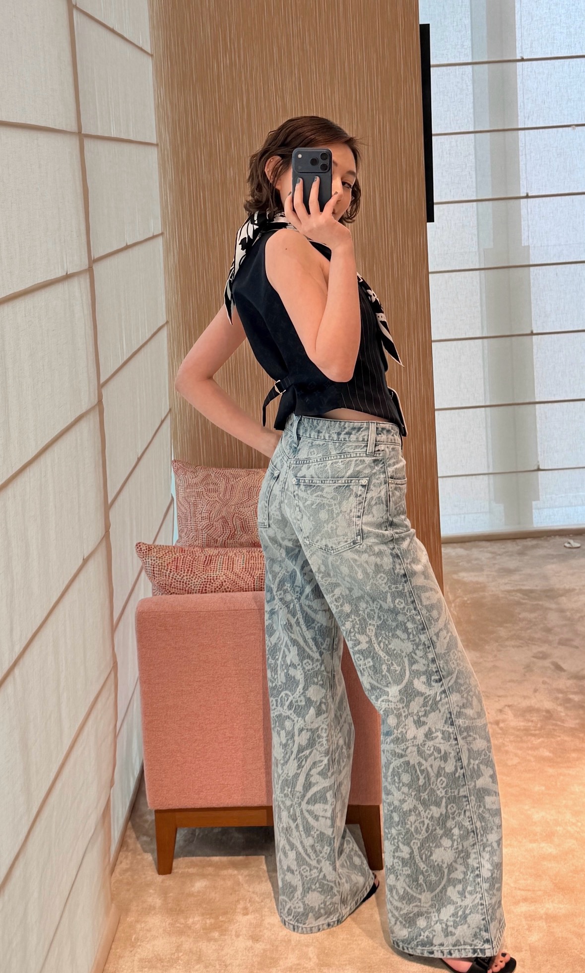 Vintage Floral Printed Wide Leg Jeans Womens High Waist Loose Denim Pants Streetwear Casual Long Trousers Size S.M.L