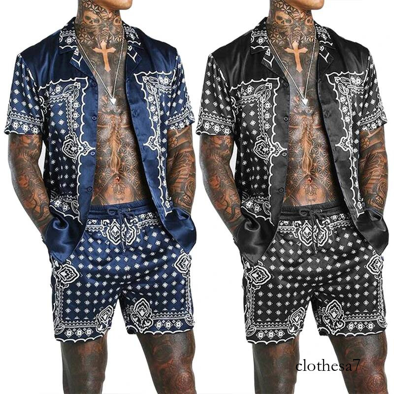 men's Summer Fast Dry Short Sleeve Plus Size Floral Printed Casual Designer Clothing he-man 2pcs Set Shirt And Shorts For Men