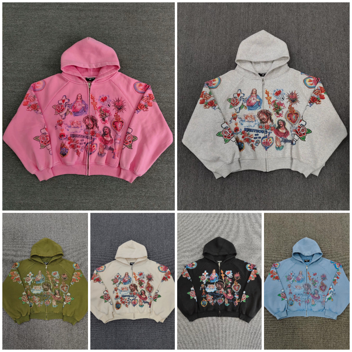 2026 Felpe con cappuccio da uomo Felpe con cappuccio retrò nero Risen King Zip Up Felpe con cappuccio lavate con grafica gotica per uomo Donna Felpa