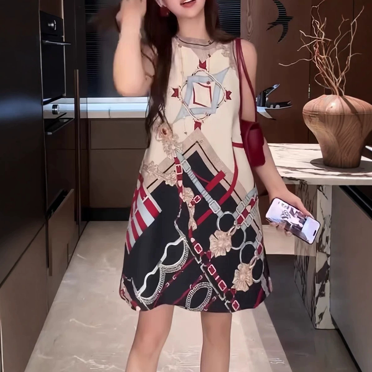 Fashionable Color Block Short Dress Stylish Ageless High Waist A-Line Skirt Casual Summer New Arrival Elegant Unique