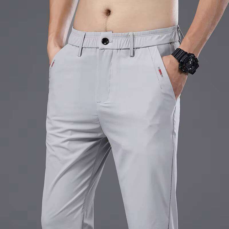 2026 Summer New Thin Ice Silk Stretch Men's Casual Elastic Waist Smooth Trouser Pants Male Brand Clothing 4 Colour Size 38 W260624